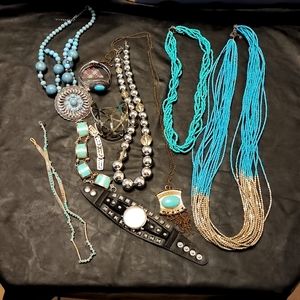 Costume jewelery lot faux turquoise and silver tone